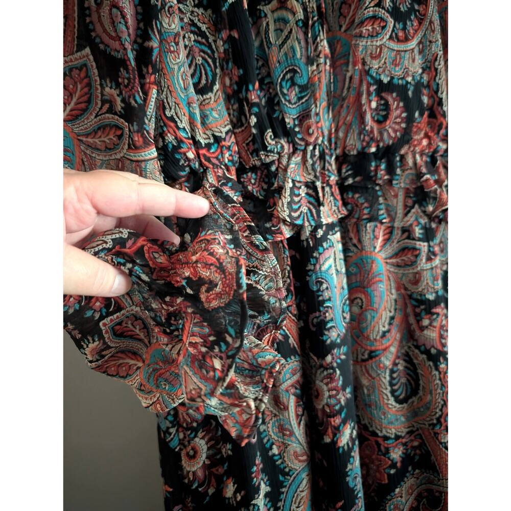 BR x Olivia Palermo Silk Paisley Hi-Low Maxi Dress Black Teal Orange XS - Picture 8 of 16